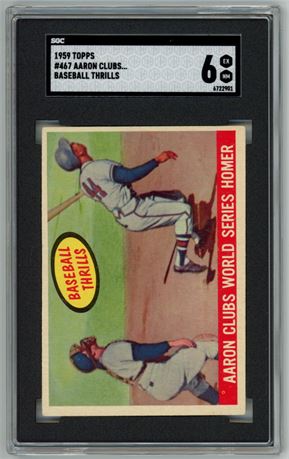 1959 Topps #467 Baseball Thrills Aaron Clubs World Series Homer SGC 6 EXMT