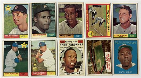 1961 Topps Stars Lot (10) w/ Mantle, Aaron, Banks, and Yastrzemski RC READ