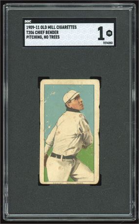 1909-11 T206 Old Mill Chief Bender Pitching No Trees SGC 1 POOR