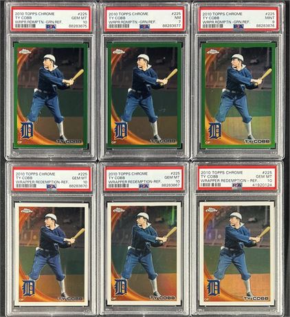 2010 Topps Chrome #225 Ty Cobb Wrapper Redemption PSA Graded Lot (6)