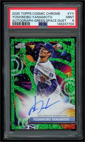 2025 Topps Cosmic Chrome Yoshinobu Yamamoto Auto Green Space Dust 36/75 PSA 9