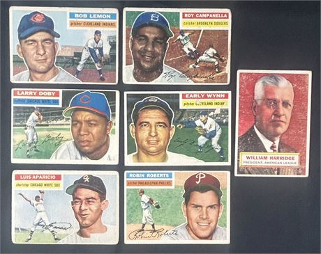 1956 Topps Baseball Low Grade Hall of Famer Lot (7) w/ Doby & Aparicio RC
