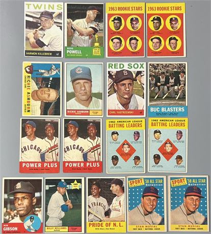 1958-1964 Topps Stars/HOF VG Lot (17) w/ Williams RC, Gibson, Musial & More