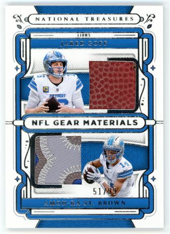 2025 Panini National Treasure Goff & St. Brown 51/99 NFL Gear Materials