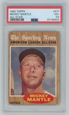 1962 Topps #471 Mickey Mantle All Star PSA 3.5 VG+