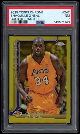2025 Topps Chrome #242 Shaquille O'Neal Gold Refractor 38/50 PSA 7