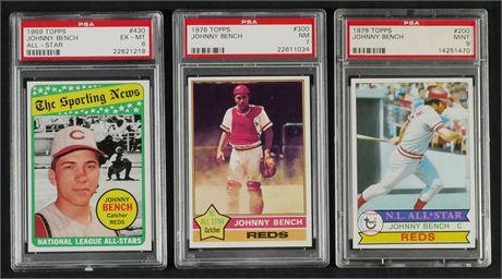 1969-1979 Johnny Bench PSA Graded Lot (3)