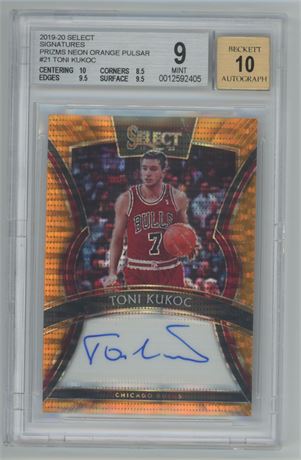 2019-20 Select Signatures Toni Kukoc Neon Orange Pulsar /35 BGS 9/10 Auto