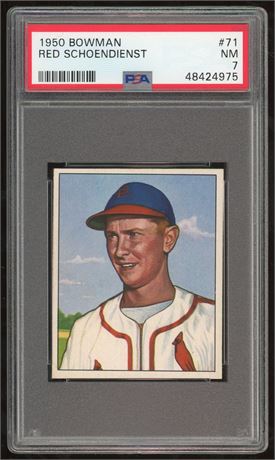 1950 Bowman #71 Red Schoendienst Low# PSA 7 NM