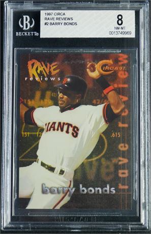 1997 Circa #2 Barry Bonds Rave Reviews BGS 8 NMMT