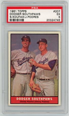 1961 Topps #207 Dodgers Southpaws Koufax/Podres PSA 5 EX