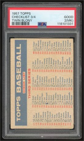1957 Topps Checklist 3/4 Twin Blony PSA 2 (MK) GOOD