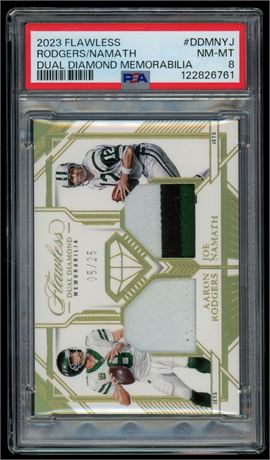 2023 Panini Flawless Rodgers/Namath Dual Diamond Memorabilia 5/25 PSA 8 NMMT