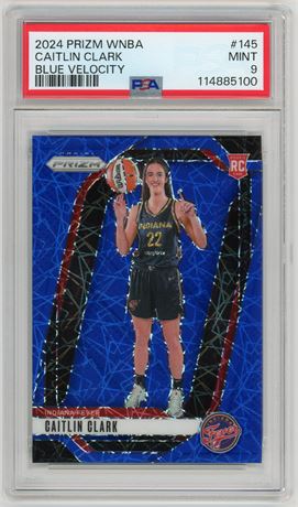2024 Panini Prizm WNBA #145 Caitlin Clark RC Blue Velocity PSA 9 MINT