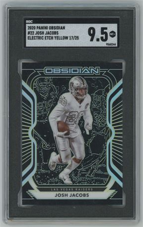 2020 Panini Obsidian #22 Josh Jacobs Electric Etch Yellow 17/25 SGC 9.5 MINT+