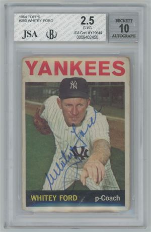 1964 Topps #380 Whitey Ford Auto BVG 2.5 Auto 10 JSA Dual Cert