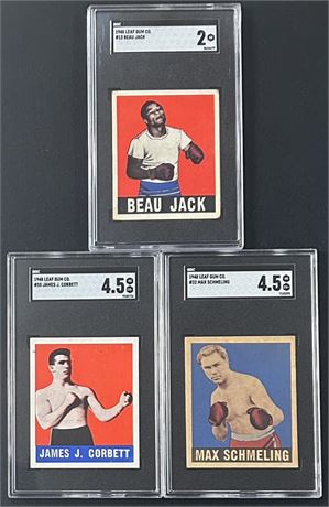 (3) 1948 Leaf Boxers SGC Graded Lot w/ Corbett, Schmeling and Jack