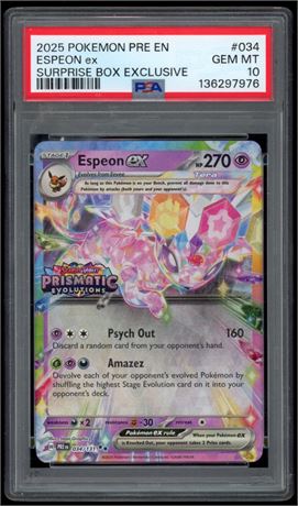 2025 Pokemon Pre EN #034 Espeon ex Suprise Box Exclusive PSA 10