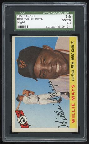 1955 Topps #194 Willie Mays High # SGC 4.5 VGEX+