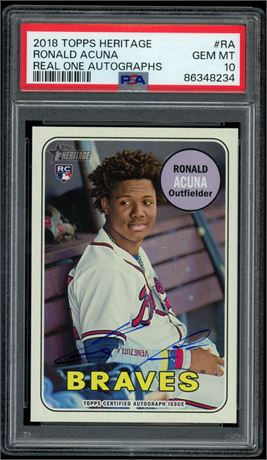 2018 Topps Heritage Ronald Acuna RC Real One Autographs PSA 10 GEM MINT