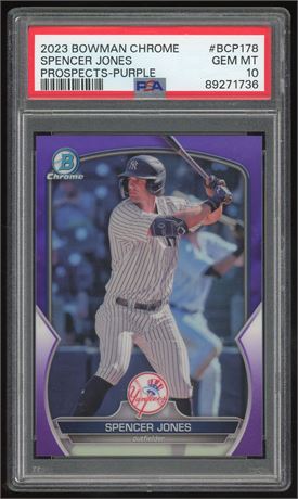 2023 Bowman Chrome Spencer Jones Prospects Purple 21/250 PSA 10 GEM MINT