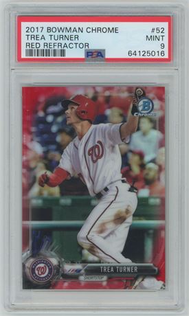 2017 Bowman Chrome #52 Trea Turner Red Refractor 5/5 PSA 9 MINT