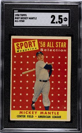1958 Topps #487 Mickey Mantle AS SGC 2.5 GOOD+