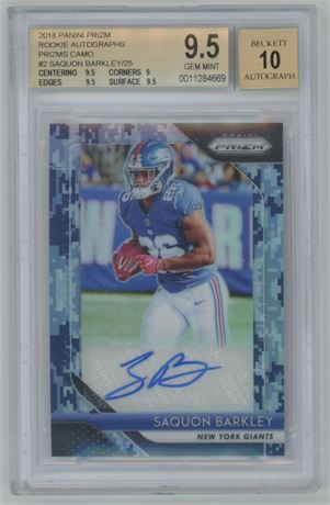 2018 Panini Prizm Rookie Autographs #2 Saquon Barkley RC 1/25 BGS 9.5/10