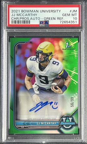 2021 1st Bowman University JJ McCarthy Chrome Prospects Auto 56/99 PSA 10