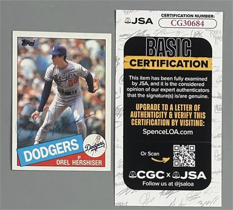 1985 Topps #493 Orel Hershiser Auto JSA NM