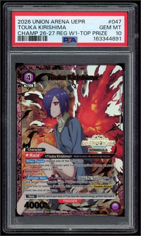 2026 Union Arena UEPR #047 Touka Kirishima Champ 26-27 Reg W1-Top Prize PSA 10