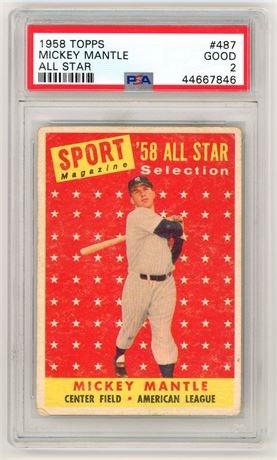 1958 Topps #487 Mickey Mantle All Star PSA 2 GOOD