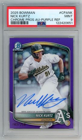 2025 Bowman Nick Kurtz Chrome Prospect Auto-Purple Refractor 143/250 PSA 9 MINT