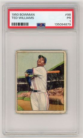 1950 Bowman #98 Ted Williams PSA 1 POOR