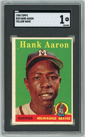 1958 Topps #30 Hank Aaron Yellow Name SGC 1 POOR