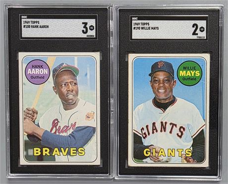 1969 Topps Baseball SGC Graded Star Lot (2) Aaron/Mays