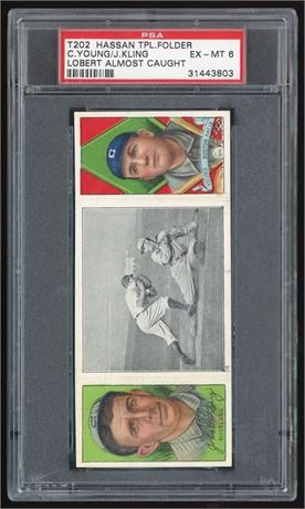 1912 T202 Hassan Triple Folders Cy Young/J Kling Lobert Almost Caught PSA 6 EXMT