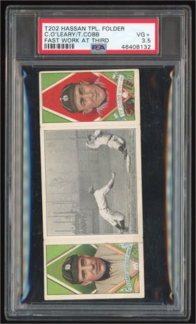 1912 T202 Hassan Triple Folder O'Leary/T. Cobb Fast Work at Third PSA 3.5 VG+