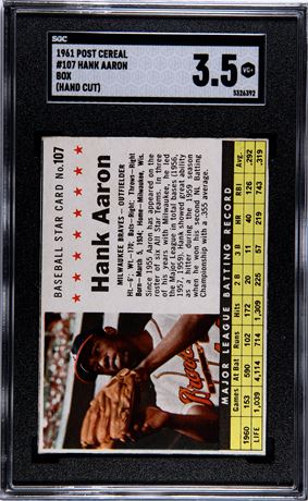 1962 Post Cereal #107 Hank Aaron Box Hand Cut SGC 3.5 VG+
