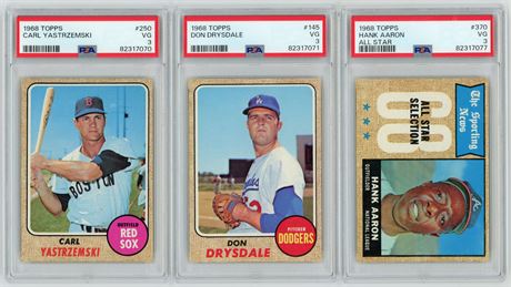 1968 Topps Baseball PSA Graded Lot (3) w/ Aaron, Yaz, and Drysdale