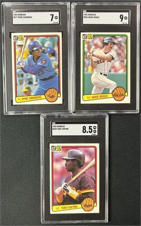 1983 Donruss HOF RC SGC Lot (3) Boggs 9, Gwynn 8.5, Sandberg 7