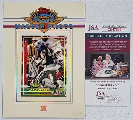 Jay Novacek Signed 1994 Topps Stadium Club Master Photo 5x7 JSA