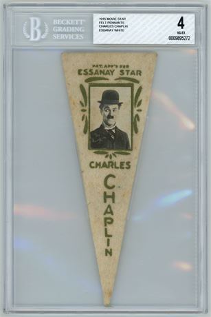 1915 Movie Star Felt Pennants Charlie Chaplin Essanay White BVG 4 VGEX