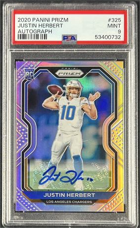 2020 Panini Prizm #325 Justin Herbert RC Autograph PSA 9 MINT