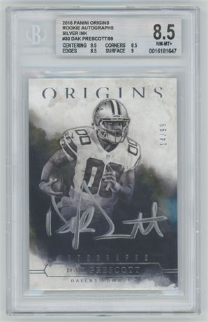 2016 Origins #30 Dak Prescott Rookie Autographs Silver Ink 14/99 BGS 8.5 NMMT+
