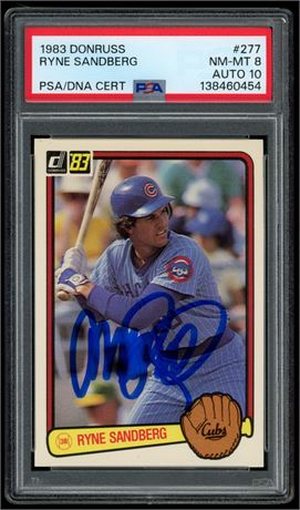 1983 Donruss #277 Ryne Sandberg RC PSA 8 Auto 10