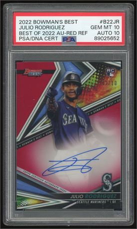 2022 Bowman's Best Julio Rodriguez RC Red Refractor 2/10 PSA 10 Auto 10 Pop 4