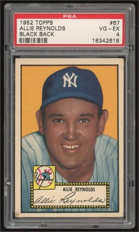 1952 Topps #67 Allie Reynolds Black Back PSA 4 VGEX