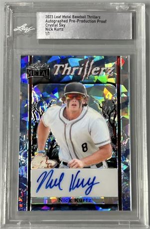 2023 Leaf  Metal Thrillerz Pre-Production Proof Nick Kurtz Crystal Sky 1/1 Auto