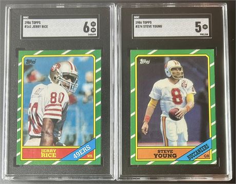 1986 Topps SGC Graded HOF RC Lot (2) Jerry Rice & Steve Young Rc's